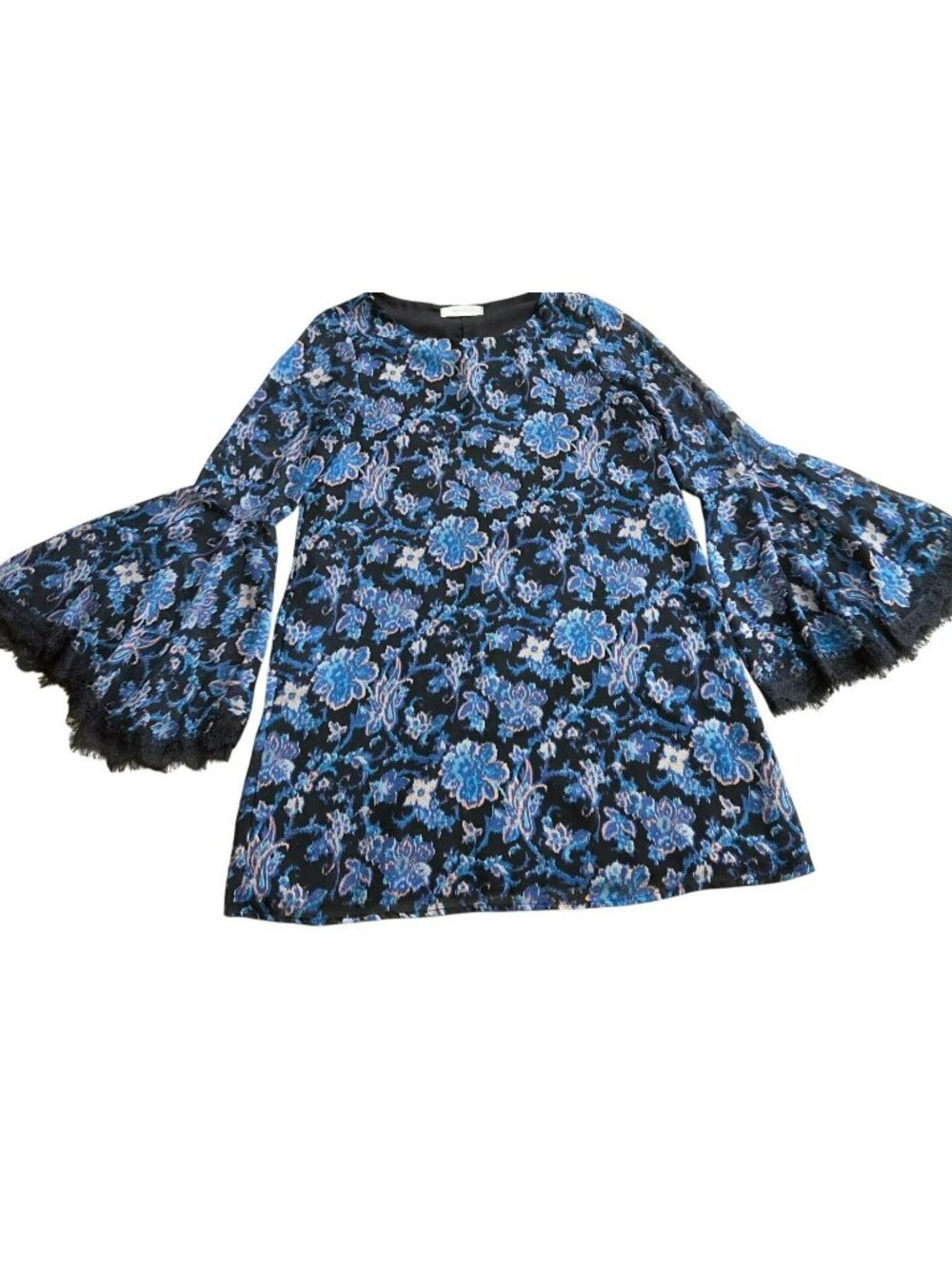 Impressions Women's Dress Size Medium Blue/Black Vintage/Retro Bell Sleeve